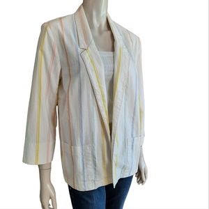 VINTAGE 80s Summer Blazer size Medium Cotton Blend Unlined Pastel Stripe